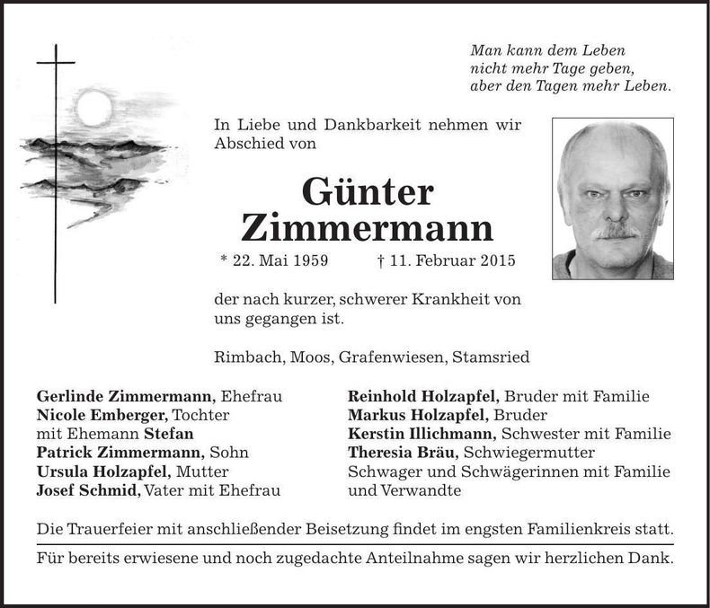 Traueranzeige Günter Zimmermann