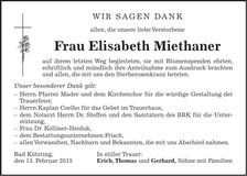 Traueranzeige Elisabeth Miethaner