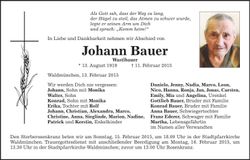 Traueranzeige Johann Bauer