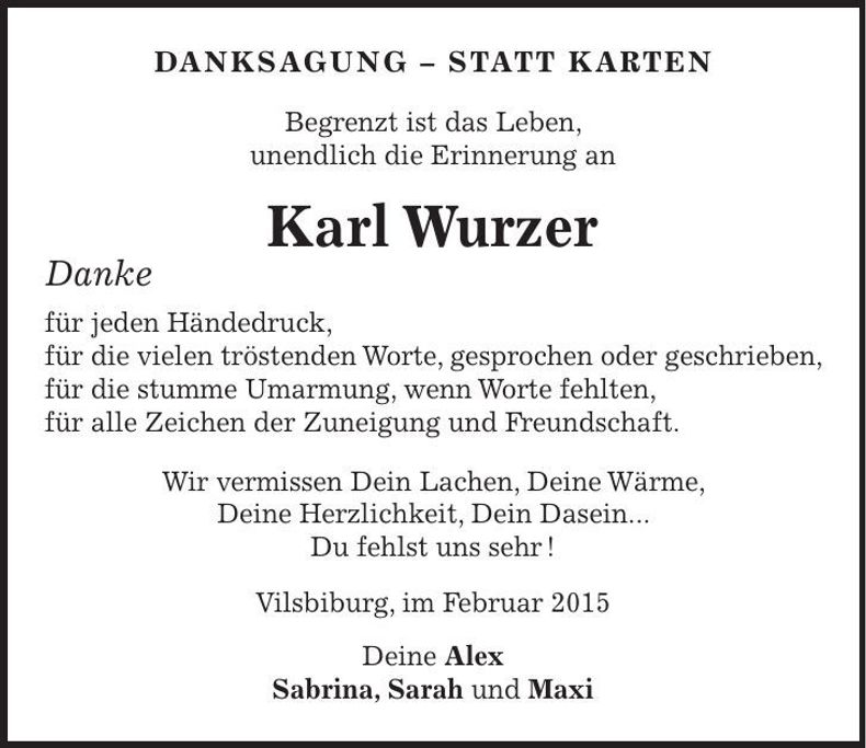 Traueranzeige Karl Wurzer