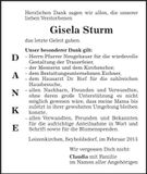 Traueranzeige Gisela Sturm