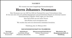Traueranzeige Johannes Neumann