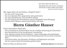 Traueranzeige Günther Hauser