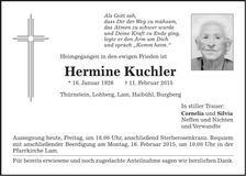 Traueranzeige Hermine Kuchler