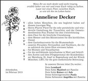 Traueranzeige Anneliese Decker