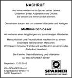 Traueranzeige Matthias Schlosser