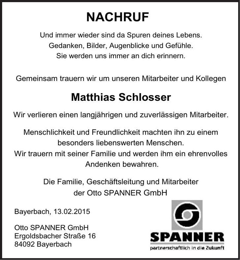 Traueranzeige Matthias Schlosser