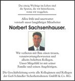 Traueranzeige Norbert Sachsenhauser