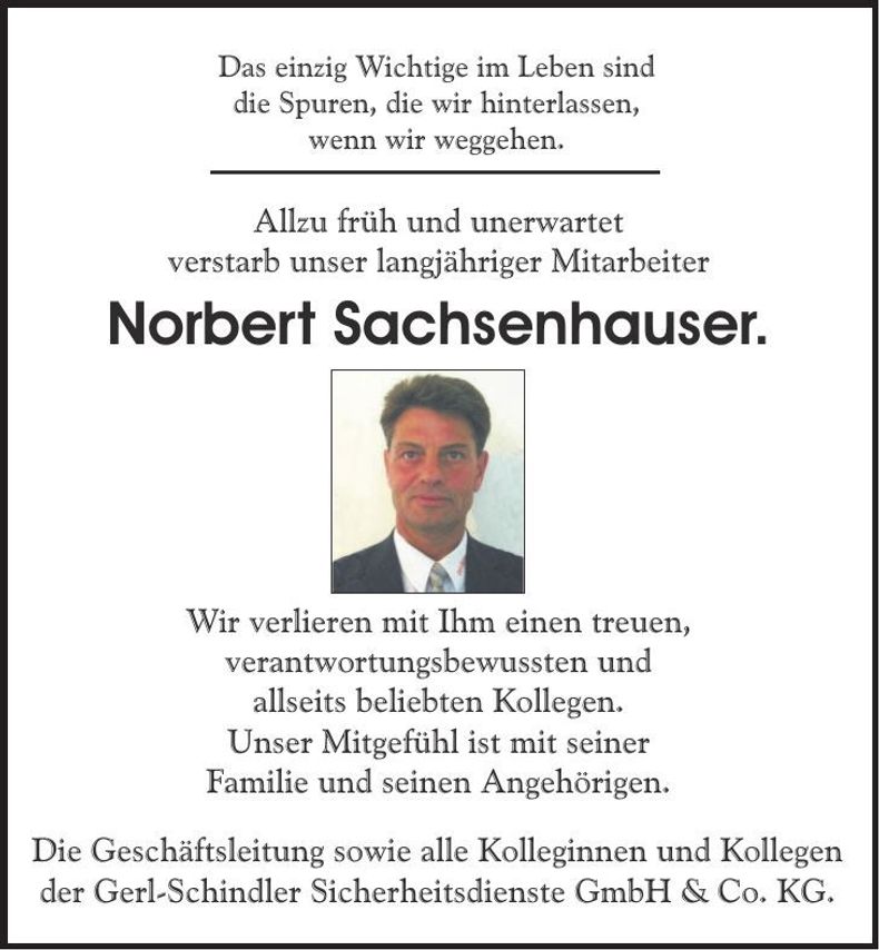 Traueranzeige Norbert Sachsenhauser