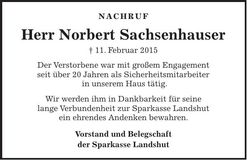 Traueranzeige Norbert Sachsenhauser