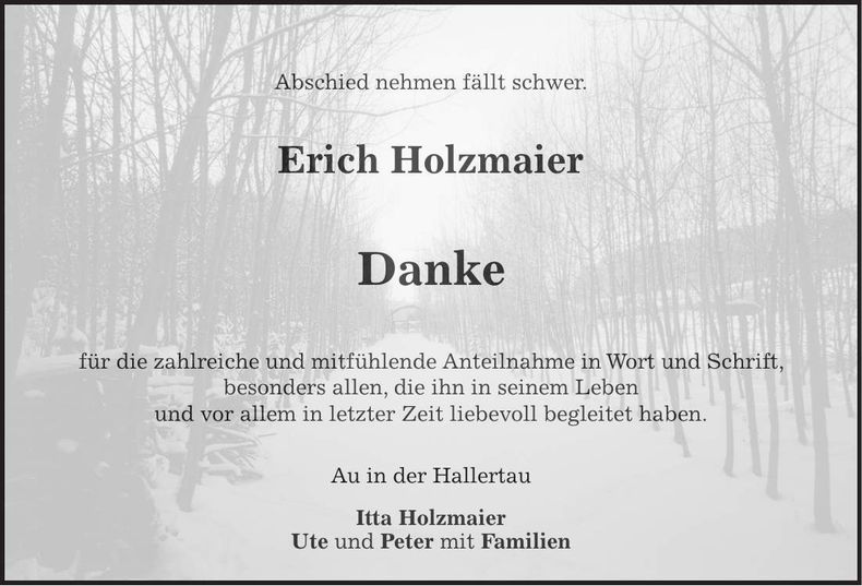 Traueranzeige Erich Holzmaier