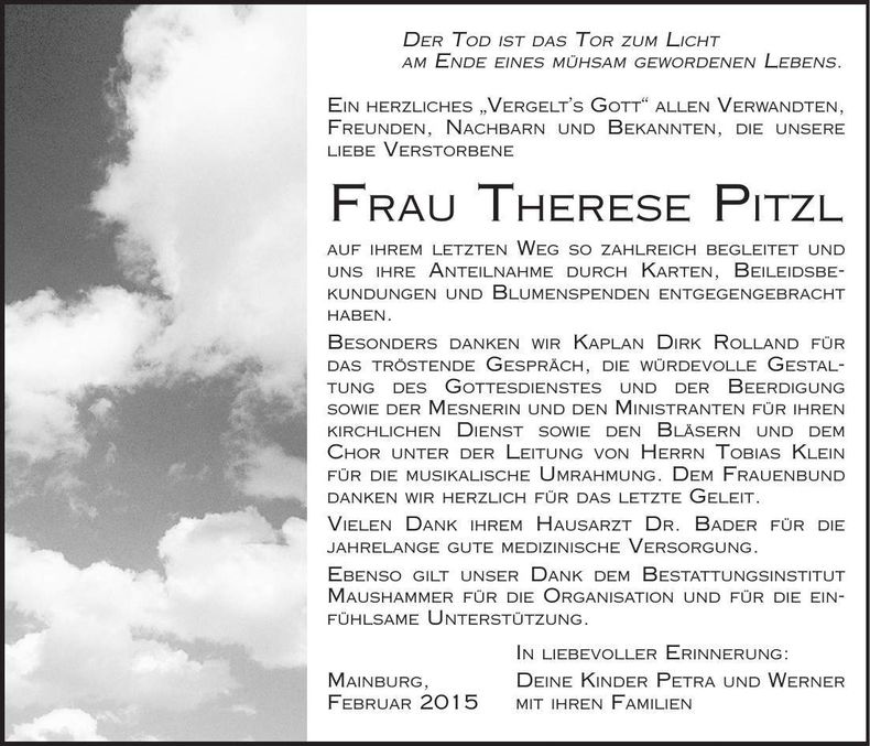 Traueranzeige Therese Pitzl