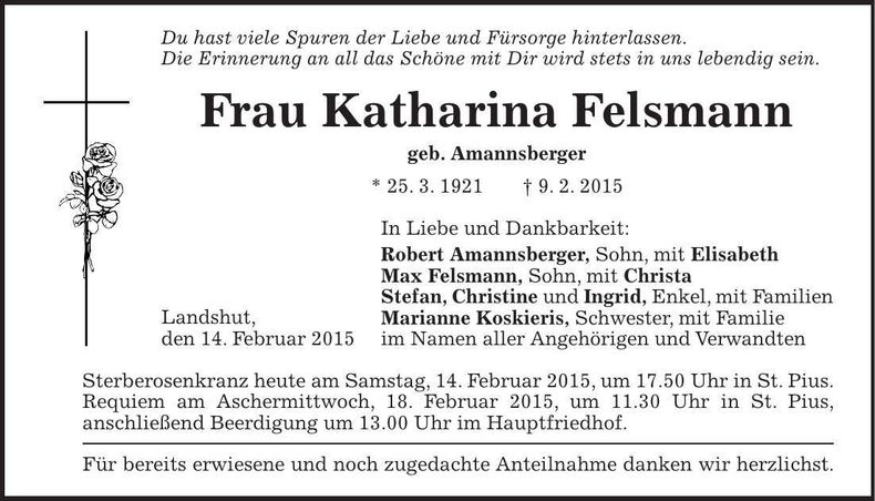 Traueranzeige Katharina Felsmann