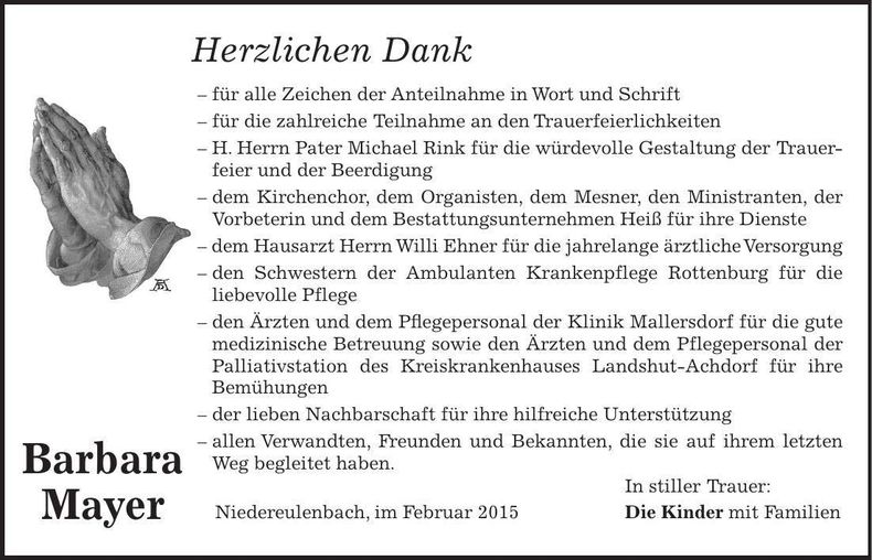 Traueranzeige Barbara Mayer