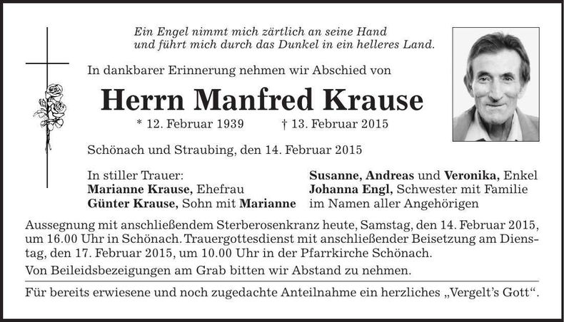 Traueranzeige Manfred Krause