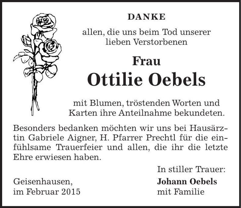 Traueranzeige Ottilie Oebels