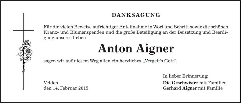 Traueranzeige Anton Aigner