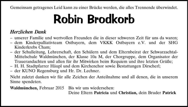 Traueranzeige Robin Brodkorb