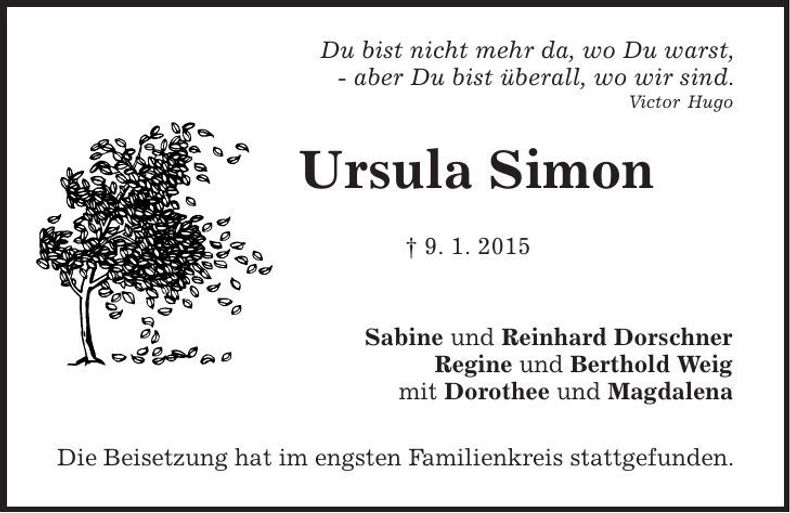 Traueranzeige Ursula Simon