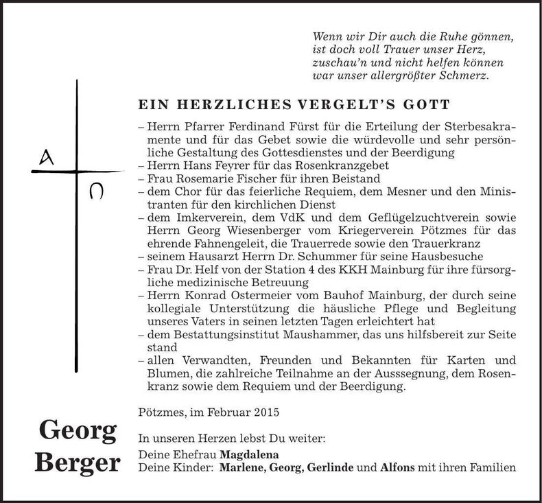 Traueranzeige Georg Berger