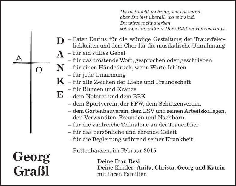 Traueranzeige Georg Graßl