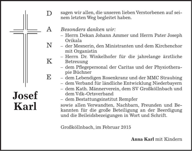 Traueranzeige Josef Karl