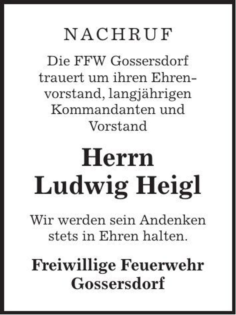 Traueranzeige Ludwig Heigl
