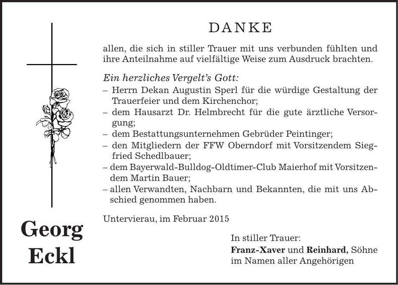 Traueranzeige Georg Eckl