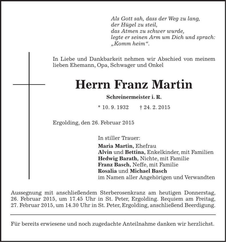 Traueranzeige Franz Martin
