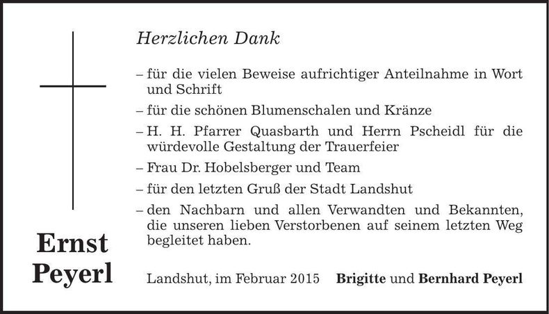 Traueranzeige Ernst Peyerl