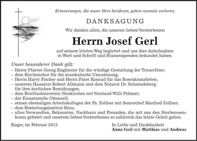 Traueranzeige Josef Gerl