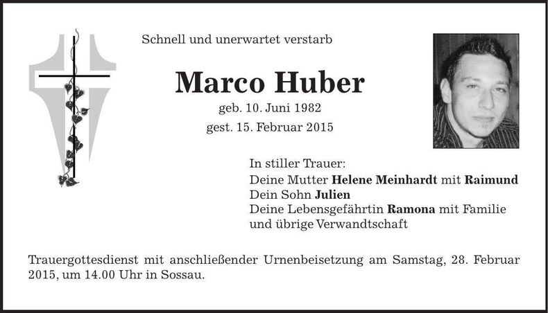 Traueranzeige Marco Huber