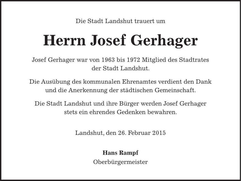 Traueranzeige Josef Gerhager