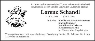 Traueranzeige Lorenz Schandl