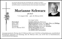 Traueranzeige Marianne Schwarz