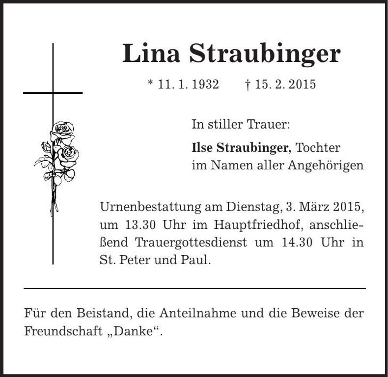 Traueranzeige Lina Straubinger