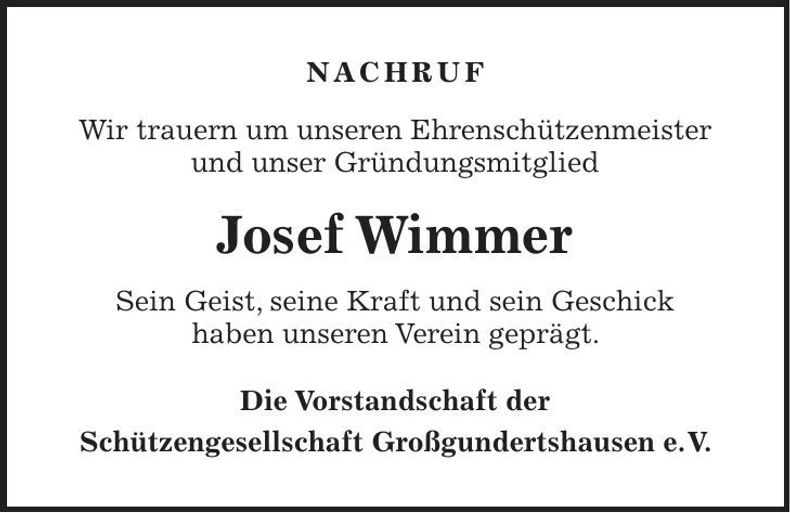 Traueranzeige Josef Wimmer