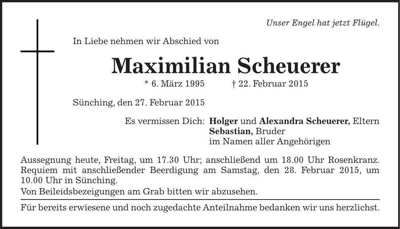 Traueranzeige Maximilian Scheuerer