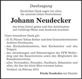 Traueranzeige Johann Neudecker