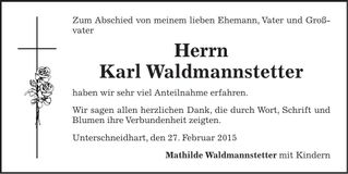 Traueranzeige Karl Waldmannstetter