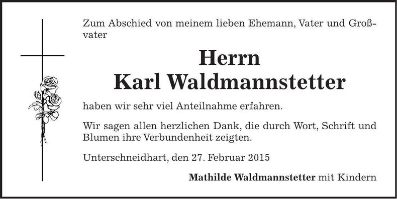 Traueranzeige Karl Waldmannstetter