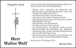Traueranzeige Walter Wolf