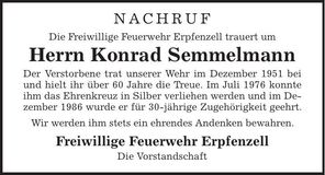 Traueranzeige Konrad Semmelmann