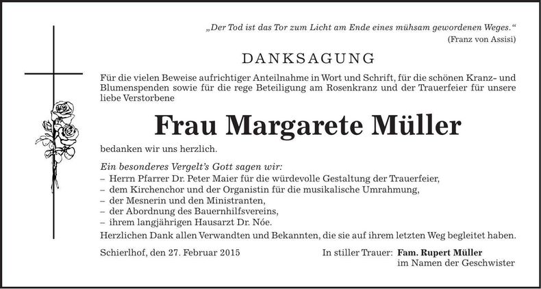 Traueranzeige Margarete Müller