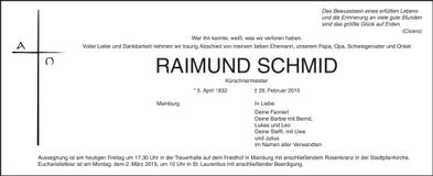 Traueranzeige Raimund Schmid
