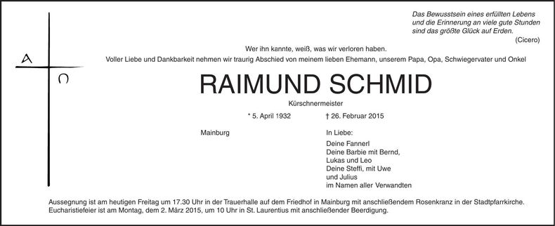 Traueranzeige Raimund Schmid