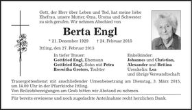 Traueranzeige Berta Engl