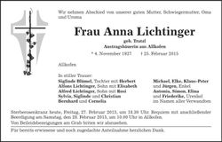 Traueranzeige Anna Lichtinger