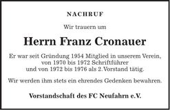 Traueranzeige Cronauer Franz