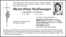 Traueranzeige Peter Stallwanger